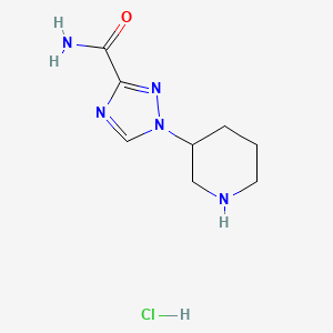 molecular formula C8H14ClN5O B1382891 1-(piperidin-3-yl)-1H-1,2,4-triazole-3-carboxamide hydrochloride CAS No. 1803598-77-7