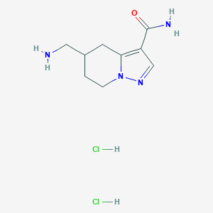 molecular formula C9H16Cl2N4O B1382919 5-(氨甲基)-4H,5H,6H,7H-吡唑并[1,5-a]吡啶-3-甲酰胺二盐酸盐 CAS No. 1803593-49-8