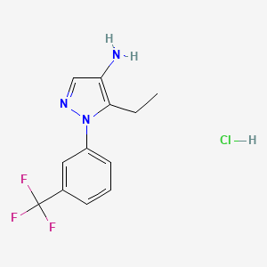 molecular formula C12H13ClF3N3 B1382997 5-ethyl-1-[3-(trifluoromethyl)phenyl]-1H-pyrazol-4-amine hydrochloride CAS No. 1787909-27-6