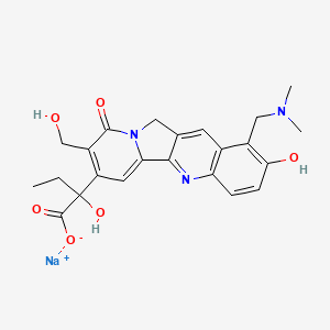 molecular formula C23H24N3NaO6 B13829991 sodium;2-[1-[(dimethylamino)methyl]-2-hydroxy-8-(hydroxymethyl)-9-oxo-11H-indolizino[1,2-b]quinolin-7-yl]-2-hydroxybutanoate 