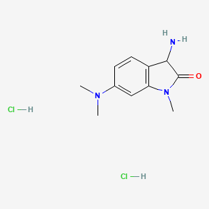 molecular formula C11H17Cl2N3O B1383017 3-amino-6-(dimethylamino)-1-methyl-2,3-dihydro-1H-indol-2-one dihydrochloride CAS No. 1786215-62-0