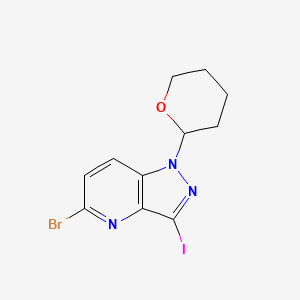 molecular formula C11H11BrIN3O B1383110 5-Bromo-3-iodo-1-(tetrahydro-2H-pyran-2-yl)-1H-pyrazolo[4,3-b]pyridine CAS No. 1416714-07-2