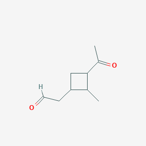 molecular formula C9H14O2 B13831663 Cyclobutaneacetaldehyde, 3-acetyl-2-methyl-(9CI) 