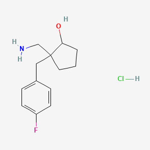 molecular formula C13H19ClFNO B1383313 2-(Aminomethyl)-2-[(4-fluorophenyl)methyl]cyclopentan-1-ol hydrochloride CAS No. 1795439-25-6