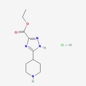 molecular formula C10H17ClN4O2 B1383314 ethyl 3-(piperidin-4-yl)-1H-1,2,4-triazole-5-carboxylate hydrochloride CAS No. 1795504-00-5