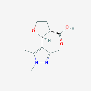 molecular formula C11H16N2O3 B1383481 (2S,3S)-2-(1,3,5-trimethyl-1H-pyrazol-4-yl)oxolane-3-carboxylic acid CAS No. 1808323-72-9