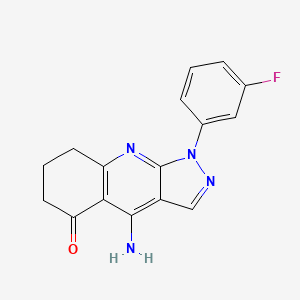 molecular formula C16H13FN4O B1383563 4-amino-1-(3-fluorophenyl)-1,6,7,8-tetrahydro-5H-pyrazolo[3,4-b]quinolin-5-one CAS No. 2127082-48-6