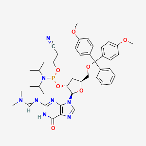 molecular formula C43H53N8O7P B13836727 N'-[9-[(2R,3R,5S)-5-[[bis(4-methoxyphenyl)-phenylmethoxy]methyl]-3-[2-cyanoethoxy-[di(propan-2-yl)amino]phosphanyl]oxyoxolan-2-yl]-6-oxo-1H-purin-2-yl]-N,N-dimethylmethanimidamide 