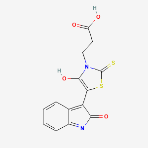 molecular formula C14H10N2O4S2 B13837025 3-[(5Z)-4-oxo-5-(2-oxo-1,2-dihydro-3H-indol-3-ylidene)-2-thioxo-1,3-thiazolidin-3-yl]propanoic acid 
