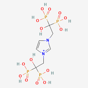 molecular formula C7H17N2O14P4+ B13837590 [1-Hydroxy-2-[3-(2-hydroxy-2,2-diphosphonoethyl)imidazol-1-ium-1-yl]-1-phosphonoethyl]phosphonic acid 