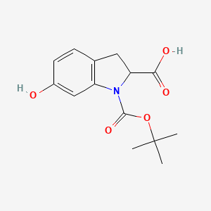 molecular formula C14H17NO5 B1383764 1-[(tert-butoxy)carbonyl]-6-hydroxy-2,3-dihydro-1H-indole-2-carboxylic acid CAS No. 2059932-05-5