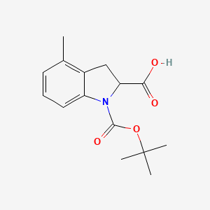molecular formula C15H19NO4 B1383765 1-[(tert-butoxy)carbonyl]-4-methyl-2,3-dihydro-1H-indole-2-carboxylic acid CAS No. 2059937-93-6