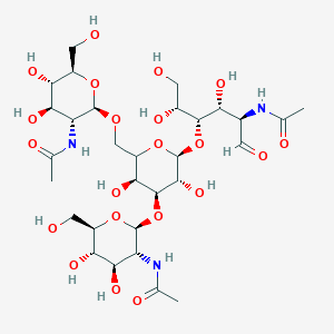 molecular formula C30H51N3O21 B138389 N-[(2R,3R,4R,5S,6R)-2-[[(3S,4S,5R,6S)-4-[(2S,3R,4R,5S,6R)-3-acetamido-4,5-dihydroxy-6-(hydroxymethyl)oxan-2-yl]oxy-6-[(2R,3S,4R,5R)-5-acetamido-1,2,4-trihydroxy-6-oxohexan-3-yl]oxy-3,5-dihydroxyoxan-2-yl]methoxy]-4,5-dihydroxy-6-(hydroxymethyl)oxan-3-yl]a CAS No. 127212-19-5