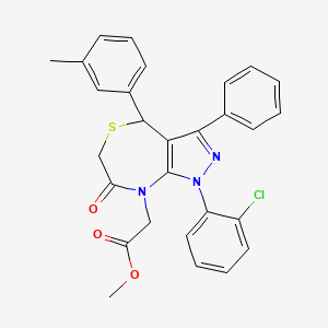 molecular formula C28H24ClN3O3S B13839377 Methyl 2-(1-(2-chlorophenyl)-7-oxo-3-phenyl-4-(m-tolyl)-6,7-dihydro-1H-pyrazolo[3,4-e][1,4]thiazepin-8(4H)-yl)acetate 