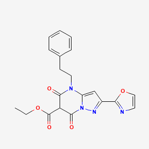 molecular formula C20H18N4O5 B13839478 Ethyl 2-(oxazol-2-yl)-5,7-dioxo-4-phenethyl-4,5,6,7-tetrahydropyrazolo[1,5-a]pyrimidine-6-carboxylate 