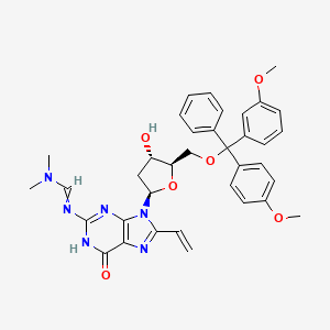 molecular formula C36H38N6O6 B13840293 N'-[8-ethenyl-9-[(2R,4S,5R)-4-hydroxy-5-[[(3-methoxyphenyl)-(4-methoxyphenyl)-phenylmethoxy]methyl]oxolan-2-yl]-6-oxo-1H-purin-2-yl]-N,N-dimethylmethanimidamide 