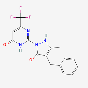 molecular formula C16H13F3N4O2 B1384036 2-(4-benzyl-3-methyl-5-oxo-2,5-dihydro-1H-pyrazol-1-yl)-6-(trifluoromethyl)-4(3H)-pyrimidinone CAS No. 866137-82-8