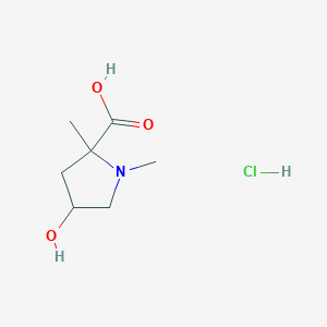 molecular formula C7H14ClNO3 B1384062 4-Hydroxy-1,2-dimethylpyrrolidine-2-carboxylic acid hydrochloride CAS No. 2044712-62-9