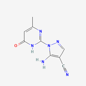 molecular formula C9H8N6O B1384151 5-amino-1-(4-hydroxy-6-methylpyrimidin-2-yl)-1H-pyrazole-4-carbonitrile CAS No. 90324-30-4