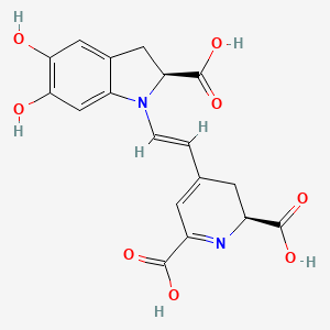 molecular formula C18H16N2O8 B1384155 2,6-Pyridinedicarboxylic acid, 4-(2-(2-carboxy-2,3-dihydro-5,6-dihydroxy-1H-indol-1-yl)ethenyl)-2,3-dihydro-, (S-(R*,R))- CAS No. 2181-76-2