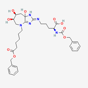 molecular formula C33H43N5O9 B13841667 (2S)-5-(((6R,7S)-4-(6-(Benzyloxy)-6-oxohexyl)-6,7,8a-trihydroxy-4,5,6,7,8,8a-hexahydroimidazo[4,5-b]azepin-2-yl)amino)-2-(((benzyloxy)carbonyl)amino)pentanoic Acid 