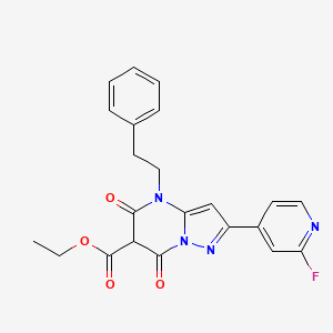 molecular formula C22H19FN4O4 B13841755 Ethyl 2-(2-Fluropyridin-4-yl)-5,7-dioxo-4-phenethyl-4,5,6,7-tetrahydropyrazolo[1,5-a]pyrimidine-6-carboxylate 