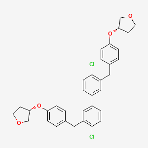 molecular formula C34H32Cl2O4 B13841872 (3S,3'S)-3,3'-((((4,4'-Dichloro-[1,1'-biphenyl]-3,3'-diyl)bis(methylene))bis(4,1-phenylene))bis(oxy))bis(tetrahydrofuran) 