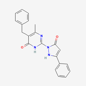 molecular formula C21H18N4O2 B1384204 5-benzyl-6-methyl-2-(5-oxo-3-phenyl-2,5-dihydro-1H-pyrazol-1-yl)-4(3H)-pyrimidinone CAS No. 866019-73-0