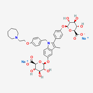 molecular formula C42H48N2Na2O15 B13842167 disodium;(2S,3S,4S,5R,6S)-6-[4-[1-[[4-[2-(azepan-1-yl)ethoxy]phenyl]methyl]-5-[(2S,3R,4S,5S,6S)-6-carboxylato-3,4,5-trihydroxyoxan-2-yl]oxy-3-methylindol-2-yl]phenoxy]-3,4,5-trihydroxyoxane-2-carboxylate 