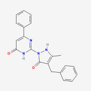 molecular formula C21H18N4O2 B1384217 2-(4-benzyl-3-methyl-5-oxo-2,5-dihydro-1H-pyrazol-1-yl)-6-phenyl-4(3H)-pyrimidinone CAS No. 866137-81-7
