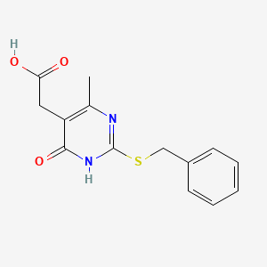 molecular formula C14H14N2O3S B1384225 [2-(Benzylthio)-4-methyl-6-oxo-1,6-dihydropyrimidin-5-yl]acetic acid CAS No. 371140-82-8