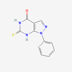 molecular formula C11H8N4OS B1384239 6-巯基-1-苯基-1,5-二氢-4H-吡唑并[3,4-d]嘧啶-4-酮 CAS No. 156718-77-3