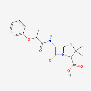 molecular formula C17H20N2O5S B13842463 4-Thia-1-azabicyclo(3.2.0)heptane-2-carboxylic acid, 3,3-dimethyl-7-oxo-6-(2-phenoxypropionamido)- CAS No. 910024-37-2