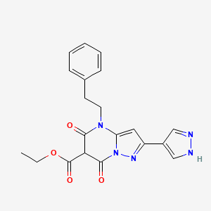molecular formula C20H19N5O4 B13842575 Ethyl 5.7-dioxo-4-phenethyl-2-(1 H-pyrazol-4-yl)-4,5,6,7-tetrahydropyrazolo[1,5-a]pyrimidine-6-carboxylate 