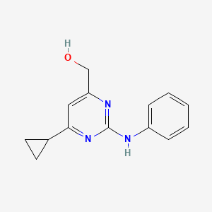 molecular formula C14H15N3O B13842665 2-Anilino-4-hydroxymethyl-6-cyclopropylpyrimidine CAS No. 121552-66-7