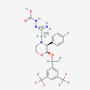 molecular formula C24H25F7N4O4 B13843046 2-(R)-[1-(R)-(3,5-Bis(trifluoromethyl)phenyl)ethoxy]-3-(S)-fluorophenyl-4-[(2-N-methoxycarbonyl)acetamidrazono]morpholine-13C2,d2 