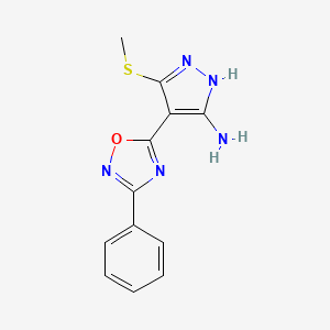 3-(methylsulfanyl)-4-(3-phenyl-1,2,4-oxadiazol-5-yl)-1H-pyrazol-5-amine