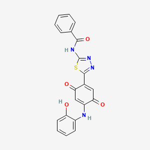 molecular formula C21H14N4O4S B13843324 N-(5-(4-((2-Hydroxyphenyl)amino)-3,6-dioxocyclohexa-1,4-dien-1-yl)-1,3,4-thiadiazol-2-yl)benzamide 