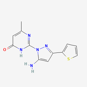 molecular formula C12H11N5OS B1384363 2-[5-amino-3-(2-thienyl)-1H-pyrazol-1-yl]-6-methylpyrimidin-4(3H)-one CAS No. 1171073-00-9