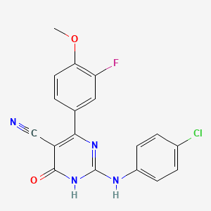 B1384372 2-[(4-Chlorophenyl)amino]-4-(3-fluoro-4-methoxyphenyl)-6-oxo-1,6-dihydropyrimidine-5-carbonitrile CAS No. 1349086-32-3