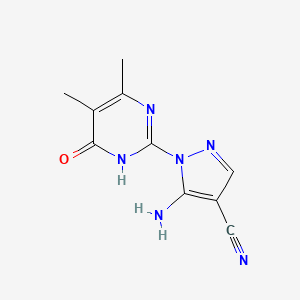 molecular formula C10H10N6O B1384384 5-氨基-1-(4,5-二甲基-6-氧代-1,6-二氢嘧啶-2-基)-1{H}-吡唑-4-腈 CAS No. 1176645-38-7
