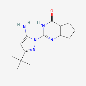 molecular formula C14H19N5O B1384395 2-(5-amino-3-tert-butyl-1H-pyrazol-1-yl)-3,5,6,7-tetrahydro-4H-cyclopenta[d]pyrimidin-4-one CAS No. 1350989-10-4