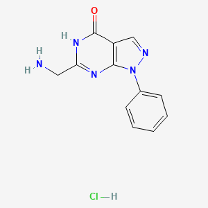 molecular formula C12H12ClN5O B1384403 6-(aminomethyl)-1-phenyl-1H,4H,5H-pyrazolo[3,4-d]pyrimidin-4-one hydrochloride CAS No. 957719-43-6