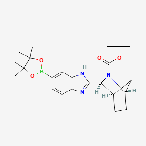 molecular formula C24H34BN3O4 B13844550 tert-Butyl (1S,3S,4R)-3-(6-(4,4,5,5,-Tetramethyl-1,3,2-dioxaborolan-2-yl)-1H-benzo[d]imidazol-2-yl)-2-azabicyclo[2.2.1]heptane-2-carboxylate 