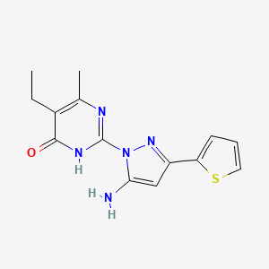 molecular formula C14H15N5OS B1384499 2-[5-amino-3-(2-thienyl)-1H-pyrazol-1-yl]-5-ethyl-6-methylpyrimidin-4(3H)-one CAS No. 1207024-88-1