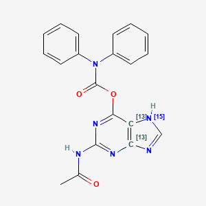 molecular formula C20H16N6O3 B13845147 N2-Acetyl-O6-diphenylcarbamoylguanine-13C2,15N 