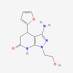 molecular formula C12H14N4O3 B1384548 3-amino-4-(2-furyl)-1-(2-hydroxyethyl)-1,4,5,7-tetrahydro-6H-pyrazolo[3,4-b]pyridin-6-one CAS No. 1395786-35-2