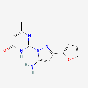 molecular formula C12H11N5O2 B1384618 2-[5-amino-3-(furan-2-yl)-1H-pyrazol-1-yl]-6-methyl-3,4-dihydropyrimidin-4-one CAS No. 1416340-51-6