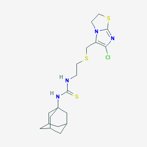 molecular formula C19H27ClN4O2S3 B138463 1-(Adamant-1-yl)-3-(2-(6-chloro-2,3-dihydroimidazo(2,1-b)thiazol-5-ylmethylsulfonyl)ethyl)thiourea CAS No. 152218-06-9