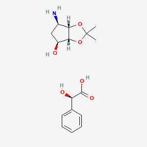 molecular formula C16H23NO6 B13846562 (3aR,4S,6R,6aS)-6-amino-2,2-dimethyl-4,5,6,6a-tetrahydro-3aH-cyclopenta[d][1,3]dioxol-4-ol;(2R)-2-hydroxy-2-phenylacetic acid 